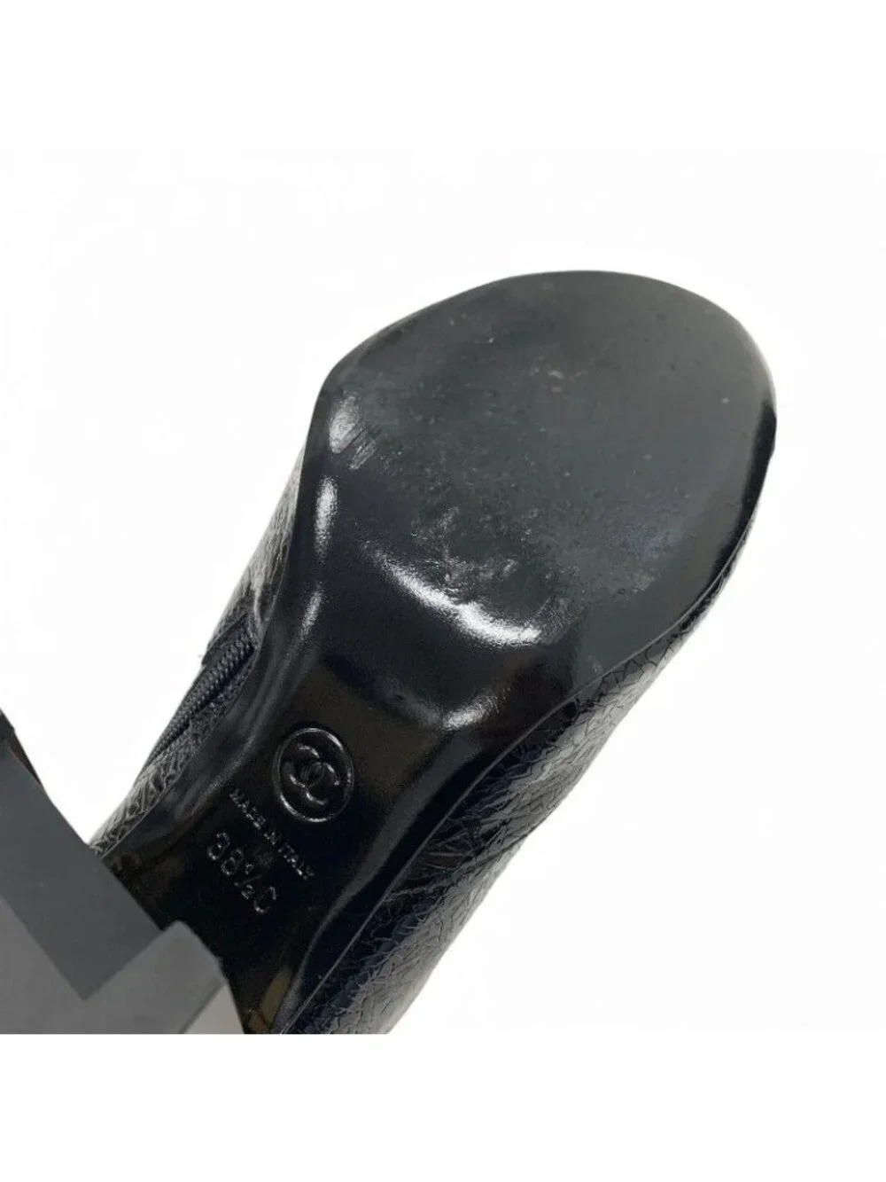 Chanel Short Boots Shoes Leather Fabric Black Gold CC Logo Pearl - Picture 8 of 10